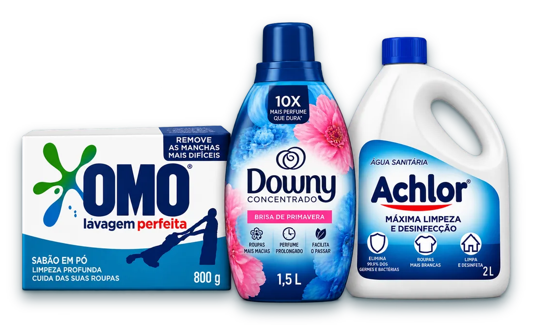 Sabão OMO, amaciante Downy e alvejante Achlor inclusos nas máquinas da Lavatutti